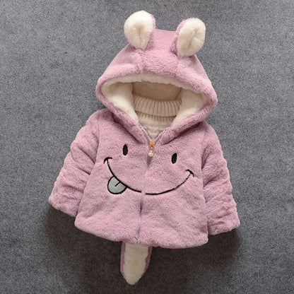 Stevvex pink fleece baby girl hooded jacket with bunny ears and smiley face on Tampa Home & Garden Store