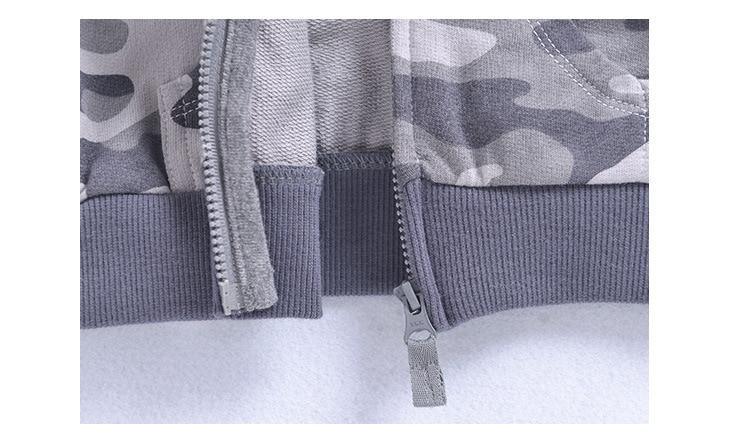 Stevvex baby hoodie cotton camouflage with zipper and ribbed hem grey tones on Tampa Home & Garden Store