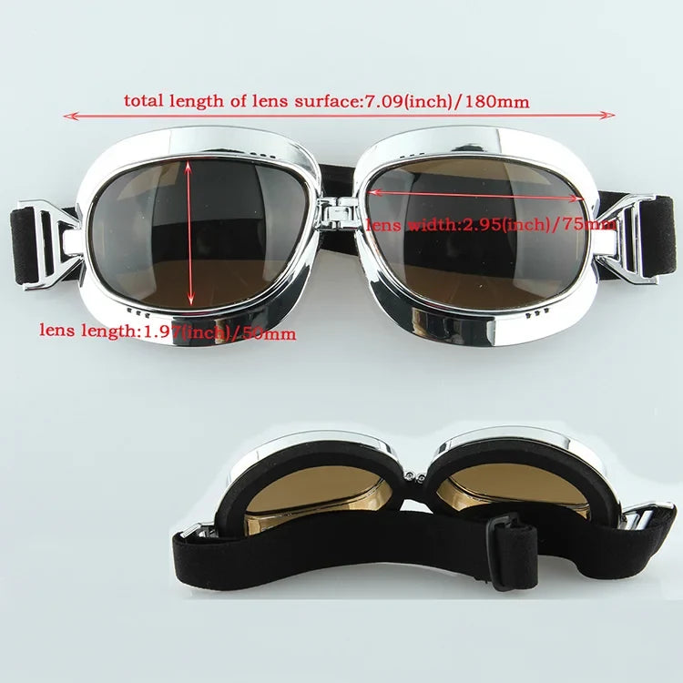 Motorcycle goggles by BikerZoneZ windproof UV for Harley, chrome frame, brown lenses on Tampa Home & Garden Store