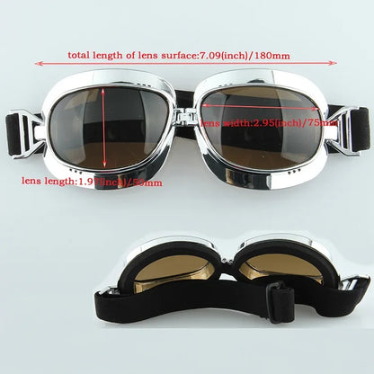 Motorcycle goggles by BikerZoneZ windproof UV for Harley, chrome frame, brown lenses on Tampa Home & Garden Store