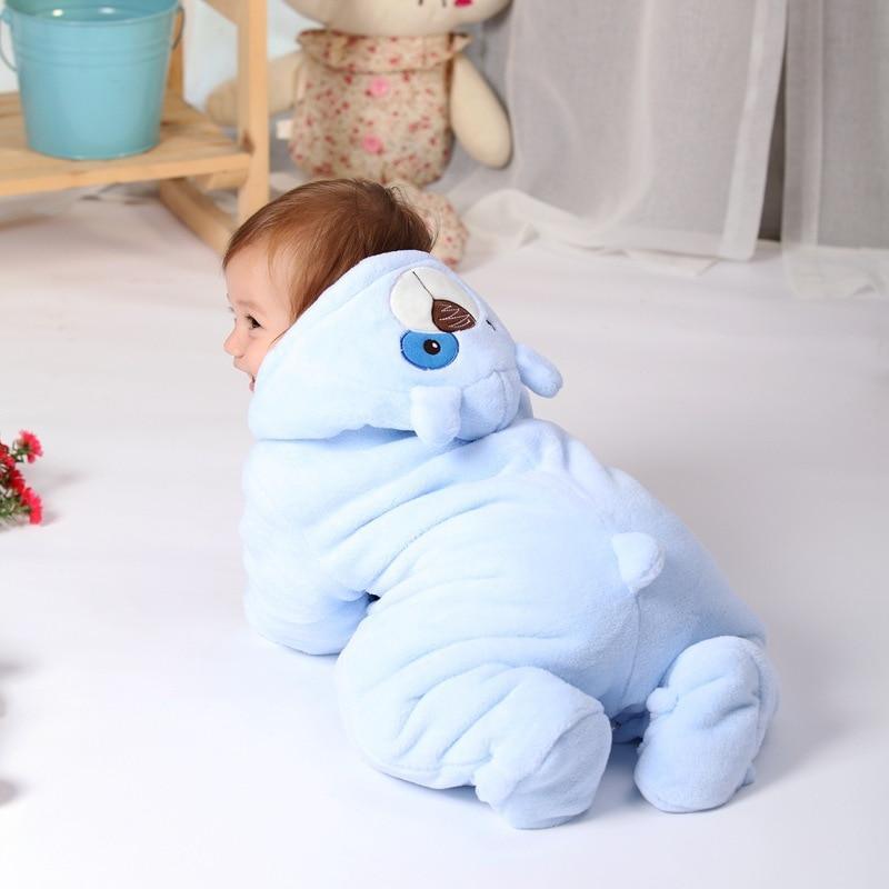 Baby bear hooded romper in light blue plush fleece, Stevvex one-piece costume jumpsuit on Tampa Home & Garden Store