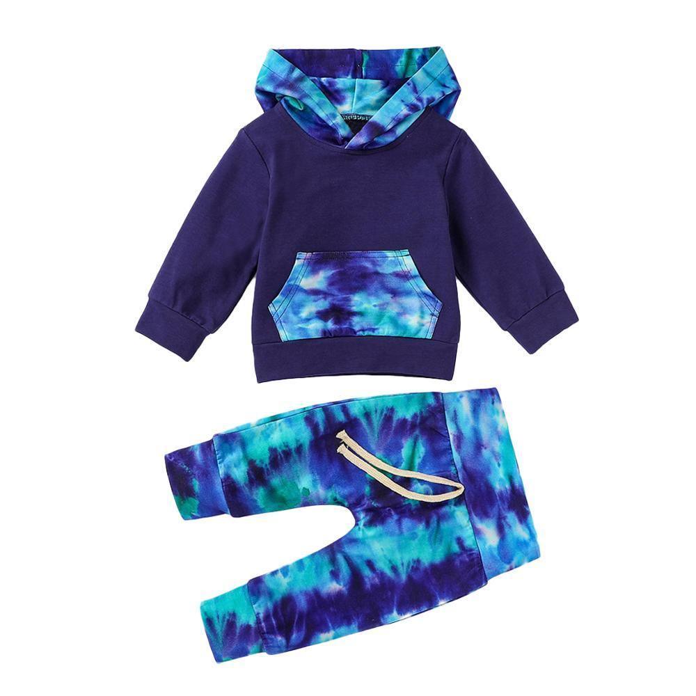 Newborn 2pc hoodie and pants set by Stevvex in purple with blue tie-dye accents on Tampa Home & Garden Store