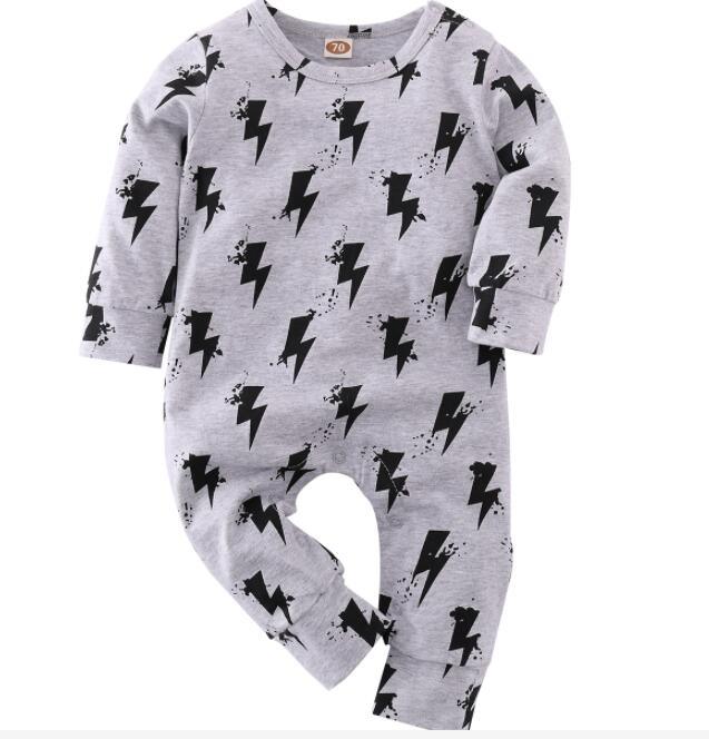 Gray baby romper with black lightning bolt print, unisex newborn jumpsuit Stevvex on Tampa Home & Garden Store