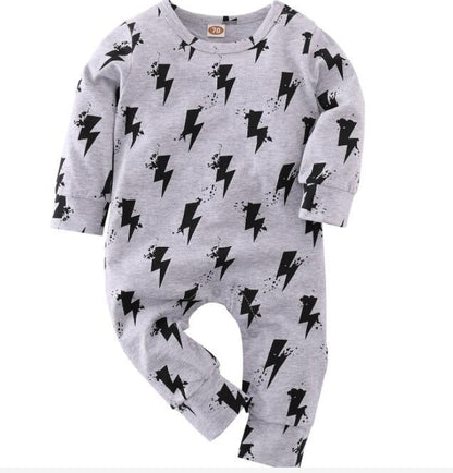 Gray baby romper with black lightning bolt print, unisex newborn jumpsuit Stevvex on Tampa Home & Garden Store