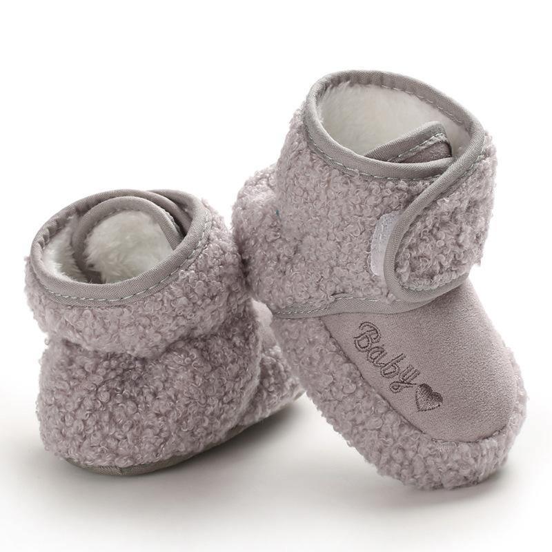 Stevvex newborn baby booties soft gray sherpa with plush lining, warm infant snow booties pair on Tampa Home & Garden Store