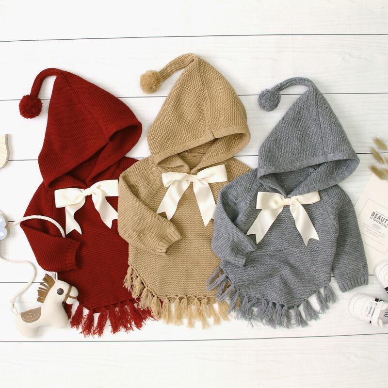 Toddler girl knit hooded coat with fringe and bowknot 3-pack red beige gray Stevvex outerwear on Tampa Home & Garden Store