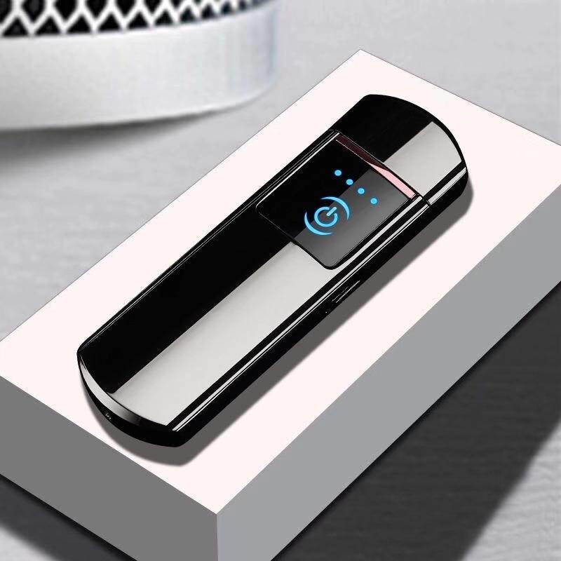 Stevvex USB fingerprint lighter, glossy black, rechargeable electronic smoking accessory on Tampa Home & Garden Store