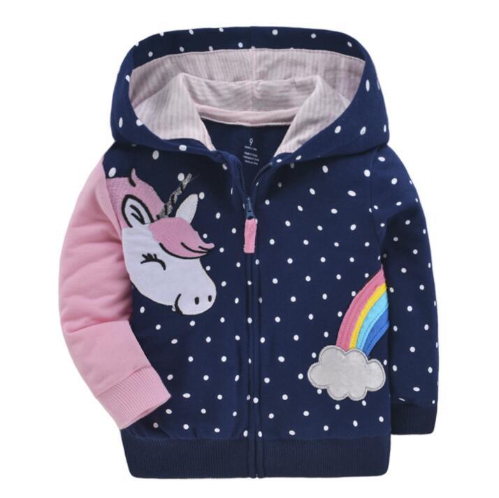 Stevvex newborn hooded cotton sweater navy with white dots pink sleeve unicorn rainbow cloud on Tampa Home & Garden Store