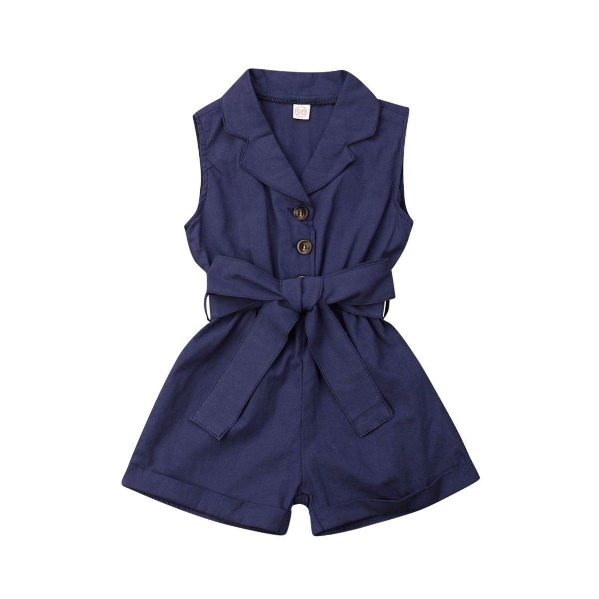 Navy sleeveless romper with blazer collar and waist belt for girls by Stevvex on Tampa Home & Garden Store