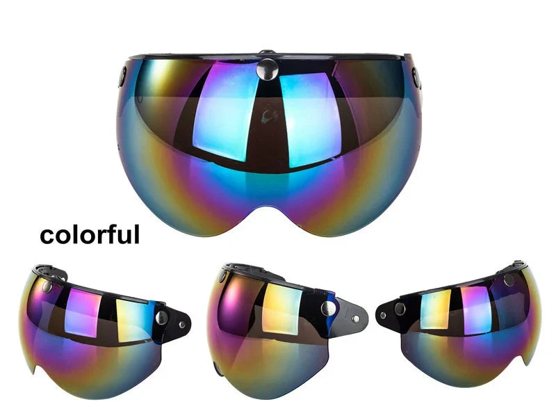 BikerZoneZ universal 3-snap visor for open-face helmet rainbow mirrored finish on Tampa Home & Garden Store