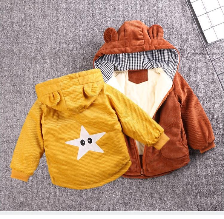 Stevvex baby winter coats yellow star-back jacket and brown bear-hooded jacket outerwear on Tampa Home & Garden Store