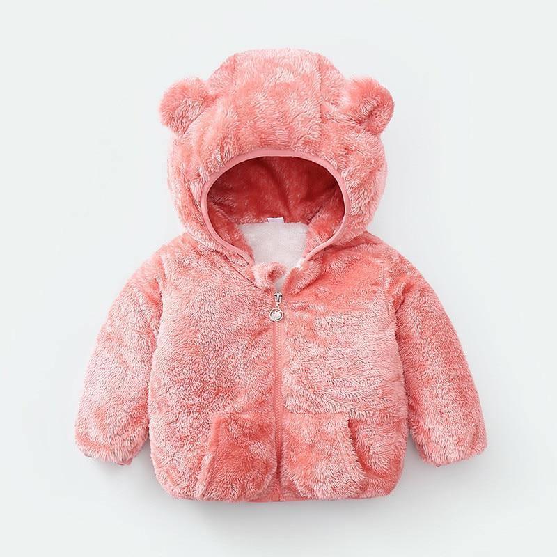 Toddler pink fluffy puffer jacket with hood and bear ears, zip front, Stevvex on Tampa Home & Garden Store