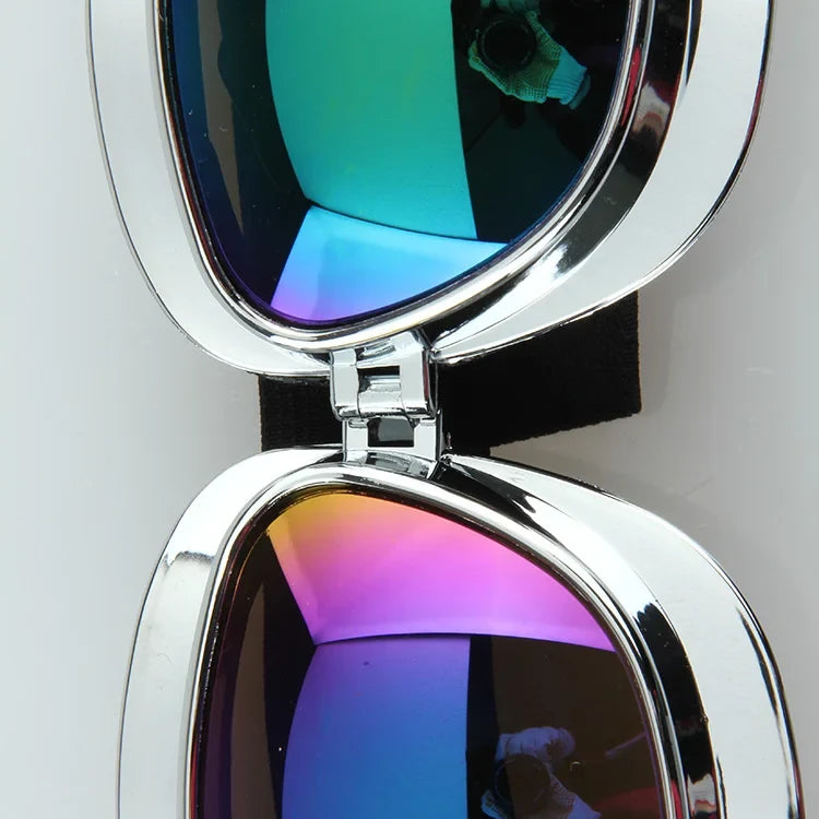 Motorcycle Goggles BikerZoneZ, chrome frame, rainbow mirrored lenses, vintage windproof UV on Tampa Home & Garden Store