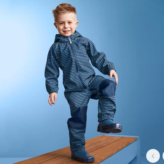 Kids ski suit Stevvex blue striped shell jacket with fleece lining and waterproof jumpsuit on Tampa Home & Garden Store