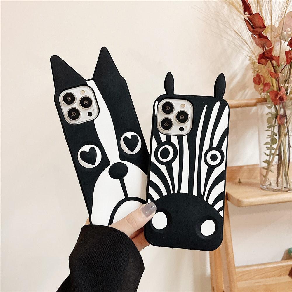Stevvex iPhone cases with little ears, black white cartoon dog design for iPhone 13 Pro Max on Tampa Home & Garden Store