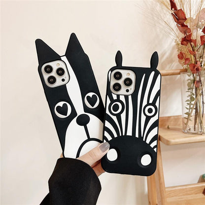 Stevvex iPhone cases with little ears, black white cartoon dog design for iPhone 13 Pro Max on Tampa Home & Garden Store