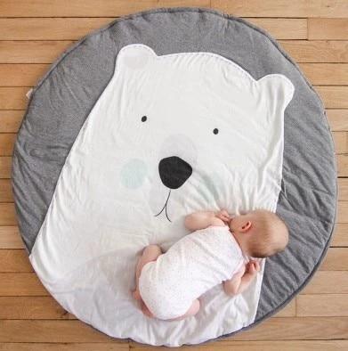 Stevvex round cotton baby play mat with polar bear design, gray border for newborns on Tampa Home & Garden Store