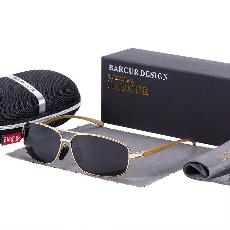 Barcur rectangular polarized sunglasses with gold metal frame and dark lenses on Tampa Home & Garden Store