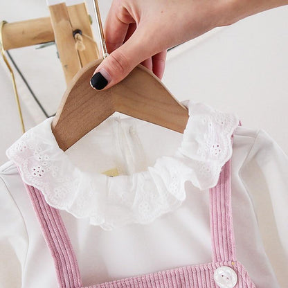 Stevvex pink corduroy dress set with white lace collar blouse on Tampa Home & Garden Store