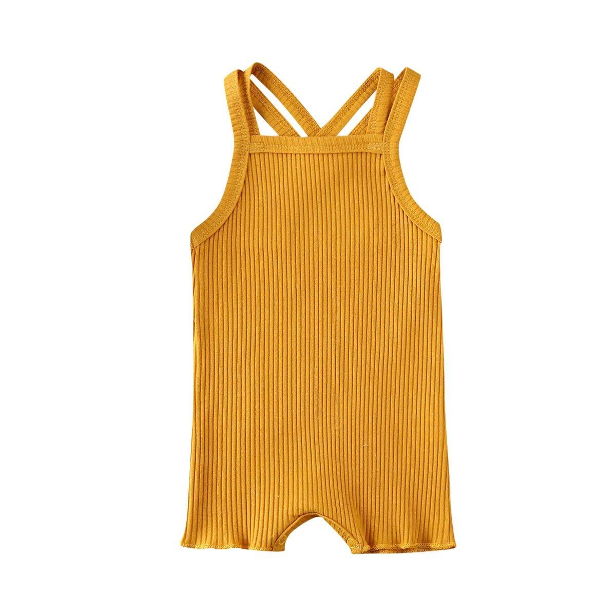Baby romper Stevvex mustard yellow ribbed cotton with cross-back straps on Tampa Home & Garden Store