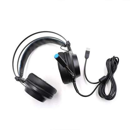 Stevvex gaming headset with mic, black over-ear design, USB wired connection and blue-tipped mic for PC PS4 on Tampa Home & Garden Store