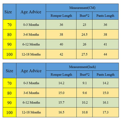 Stevvex baby romper size chart with cm and inch for Romper Length, Bust, Pants Length on Tampa Home & Garden Store
