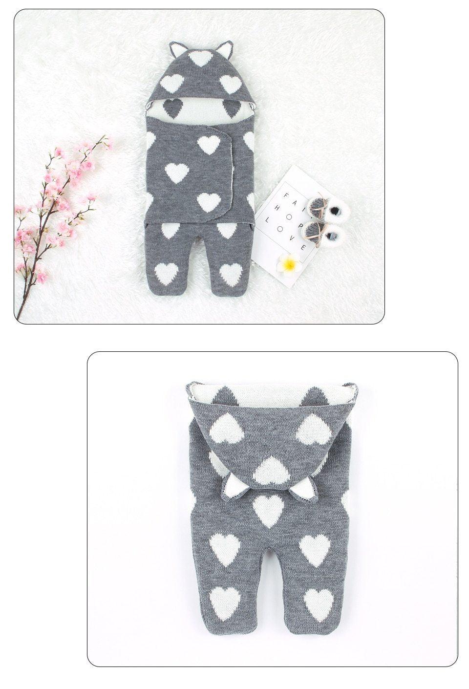 Stevvex baby sleeping bag envelope style knitted swaddle in grey with white heart pattern on Tampa Home & Garden Store
Stevvex hooded baby sleeping bag envelope swaddle in grey with white heart pattern for newborns on Tampa Home & Garden Store