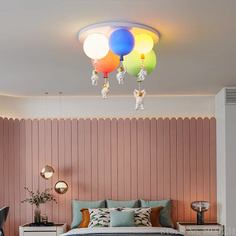 DecorBites Kids Space Balloon LED Ceiling Lamp with colorful balloons and astronaut charms on Tampa Home & Garden Store