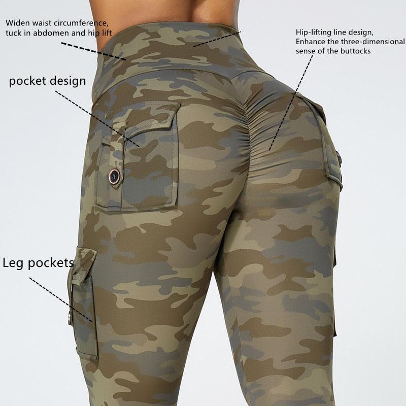 Stevvex camouflage yoga pants with pockets, green camo leggings with leg pockets on Tampa Home & Garden Store