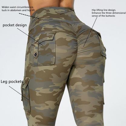 Stevvex camouflage yoga pants with pockets, green camo leggings with leg pockets on Tampa Home & Garden Store