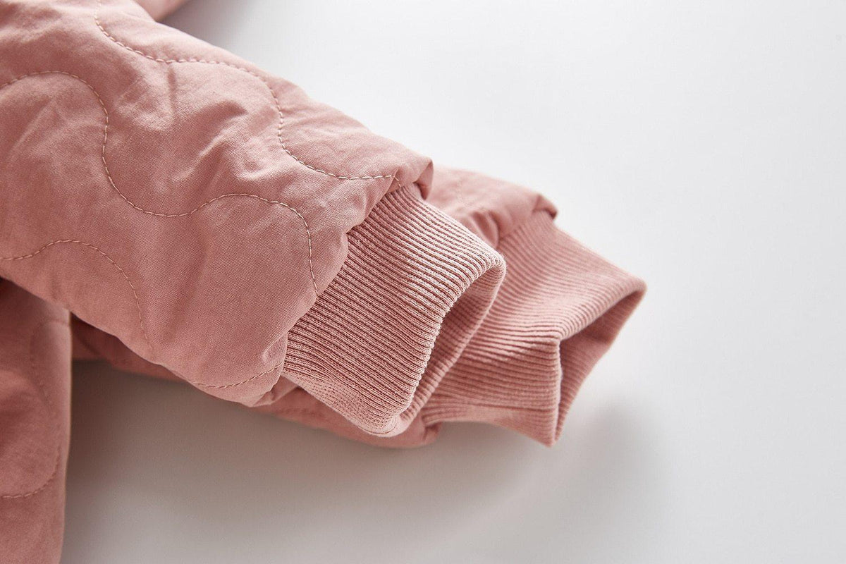 Stevvex pink quilted baby jacket sleeve with ribbed cuff in plush cotton on Tampa Home & Garden Store