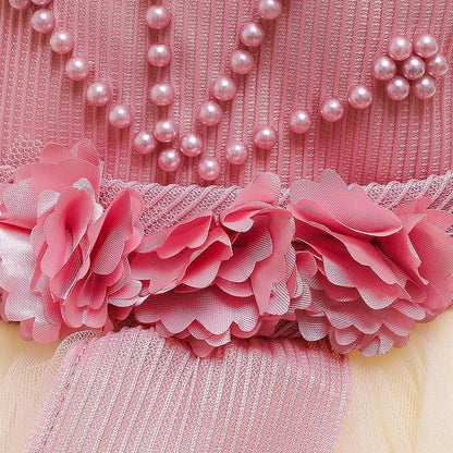 New Baby Girl Net Puffy Princess Party Dress by Stevvex with pink flower waist trim on Tampa Home & Garden Store