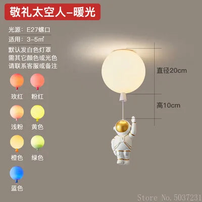 DecorBites Kids Space Balloon LED Ceiling Lamp white globe with astronaut charm warm light on Tampa Home & Garden Store