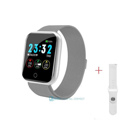 Stevvex smart watch with silver stainless steel mesh band and extra white strap on Tampa Home & Garden Store