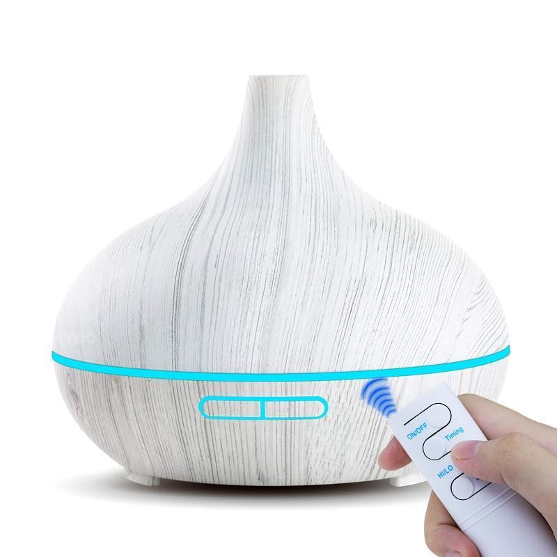 Stevvex 550ml wood grain aroma diffuser with blue LED ring and remote control on Tampa Home & Garden Store