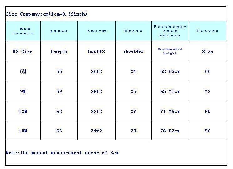 Kids winter coat size chart by Stevvex with US sizes 6M–18M and length bust shoulder data on Tampa Home & Garden Store