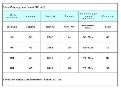 Kids winter coat size chart by Stevvex with US sizes 6M–18M and length bust shoulder data on Tampa Home & Garden Store