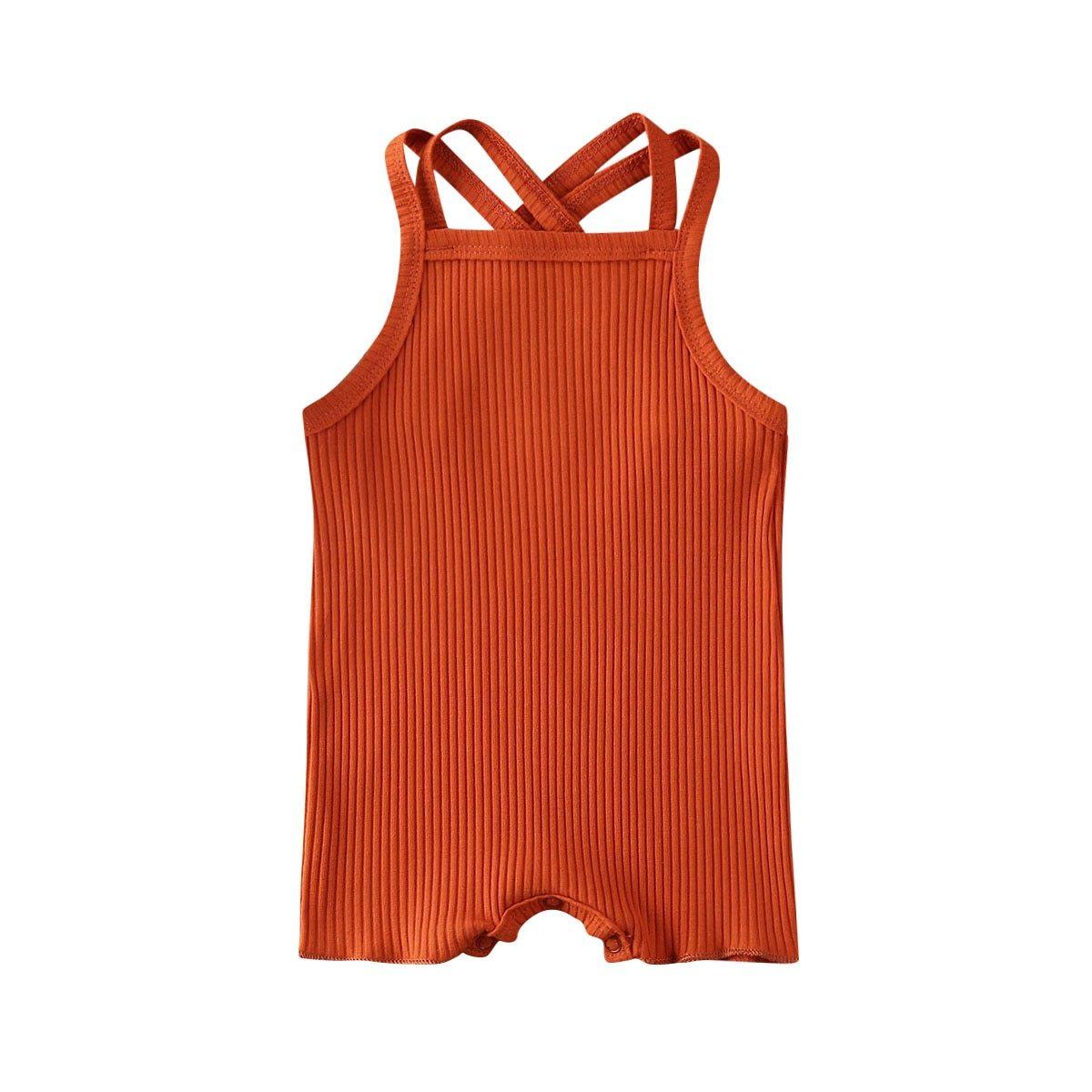 Ribbed orange cotton baby romper with cross-back straps by Stevvex on Tampa Home & Garden Store