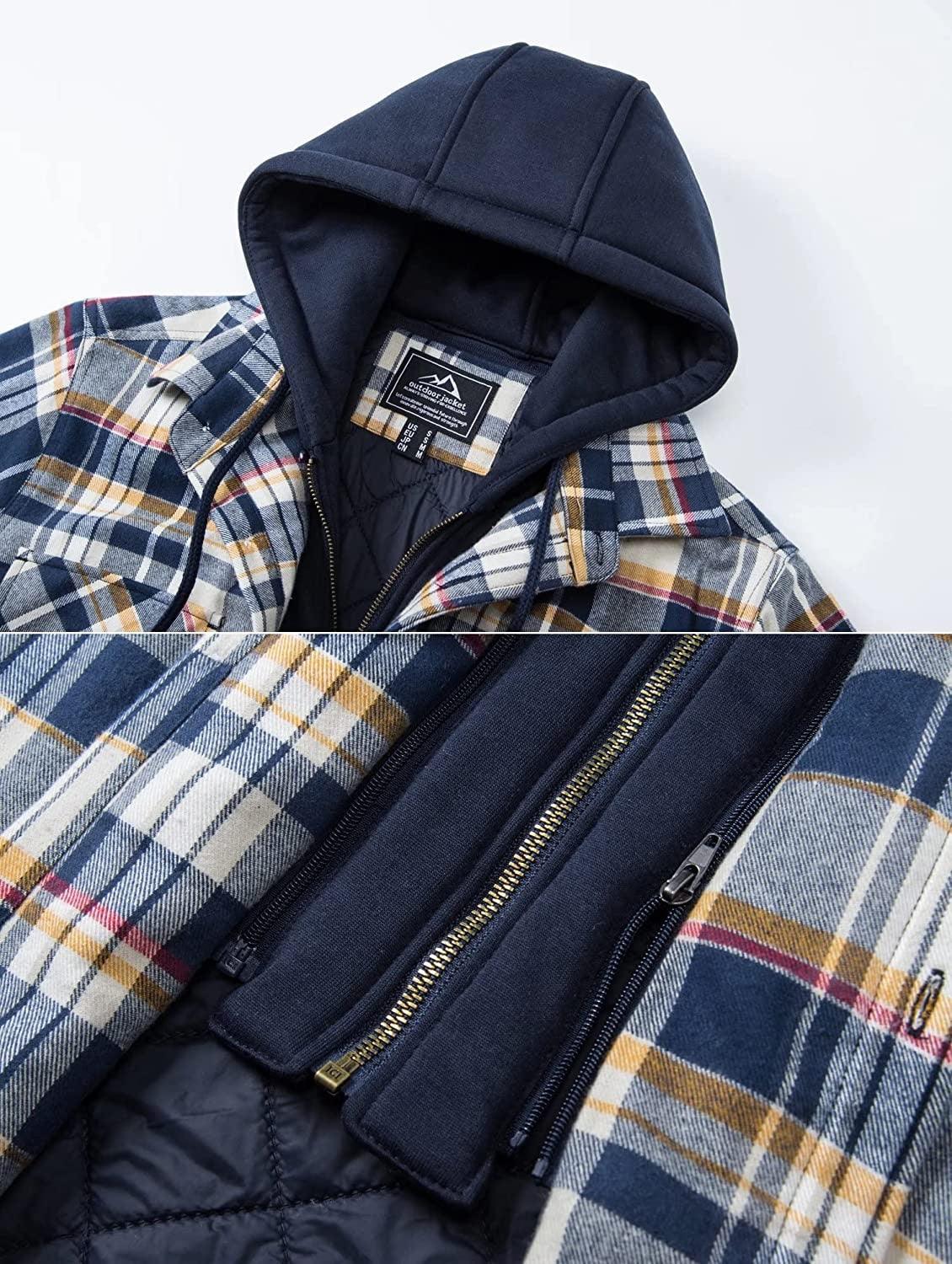 Men's plaid hooded puffer jacket by Stevvex with removable hood and quilted lining on Tampa Home & Garden Store