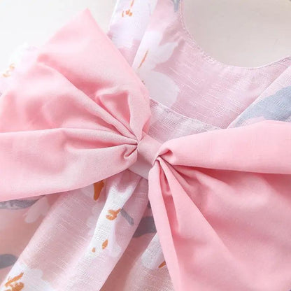 Luxury Modern Bow Print Dress With Hat For Baby