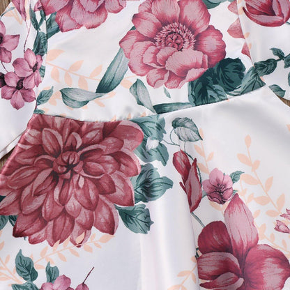Stevvex newborn baby girl floral dress with pink blossoms and green leaves on white on Tampa Home & Garden Store