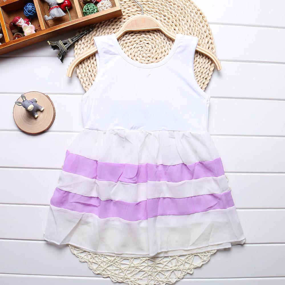 Stevvex baby girls dress, white sleeveless bodice with lavender tiered chiffon skirt, round neck on Tampa Home & Garden Store