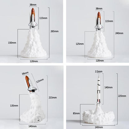 Stevvex Space Shuttle Lamp night light on white cloud base with orange nose rocket; four sizes on Tampa Home & Garden Store