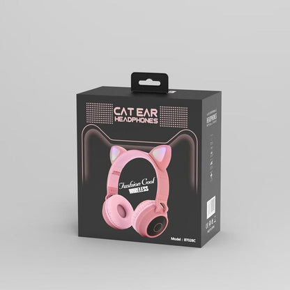 Stevvex Cat Ear Headphones pink wireless over-ear headset on black packaging box with LED ears on Tampa Home & Garden Store