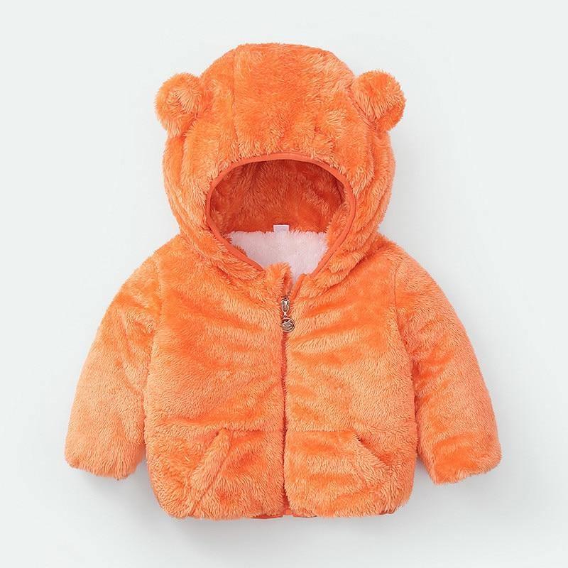 Shiny orange toddler hooded puffer coat with bear-ear hood, plush lining, Stevvex on Tampa Home & Garden Store