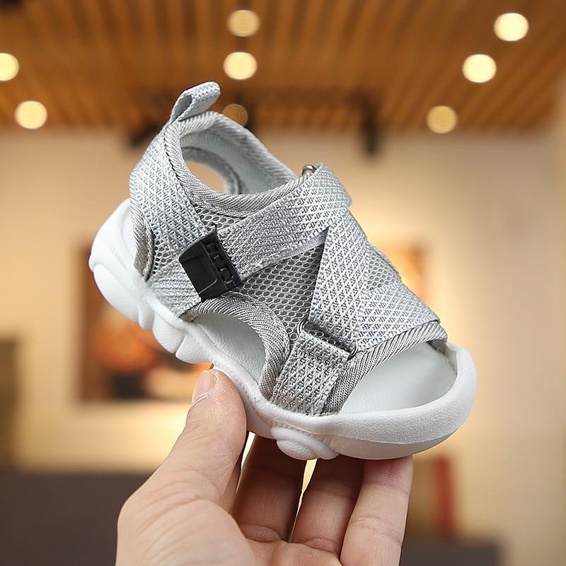 Stevvex baby sandal silver gray mesh with adjustable straps and chunky white sole on Tampa Home & Garden Store