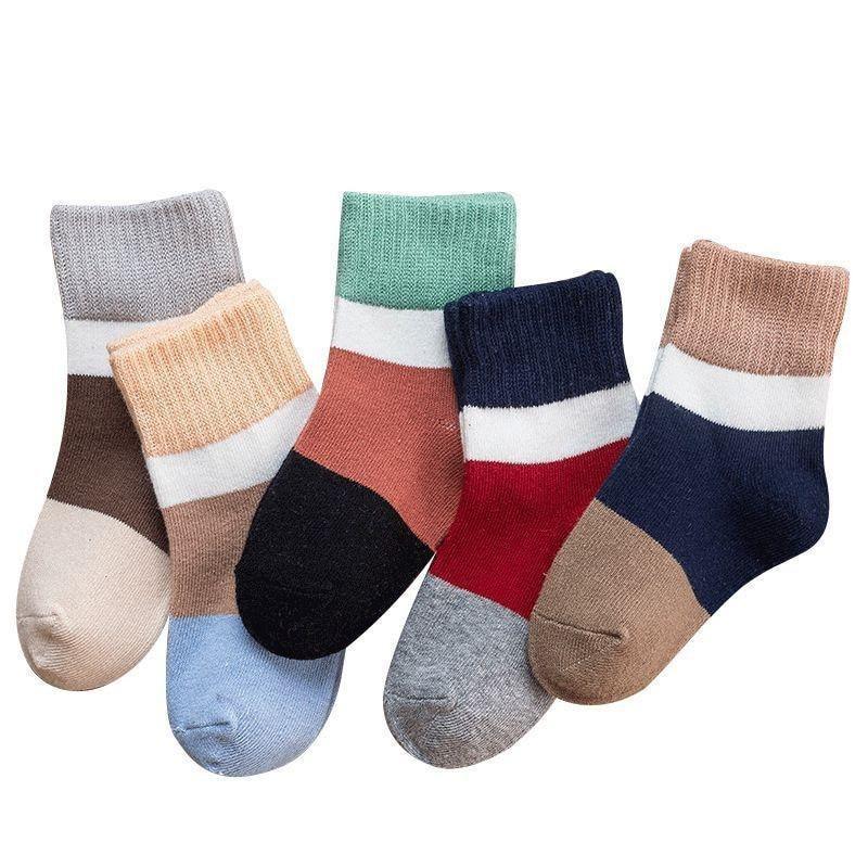5 pairs baby boys winter socks by Stevvex striped color blocks cotton breathable on Tampa Home & Garden Store