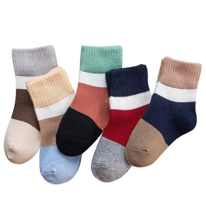 5 pairs baby boys winter socks by Stevvex striped color blocks cotton breathable on Tampa Home & Garden Store