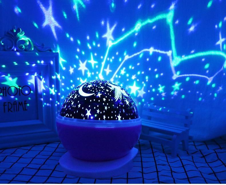 Stevvex LED starry night light projector lamp blue dome with stars and moon purple base on Tampa Home & Garden Store