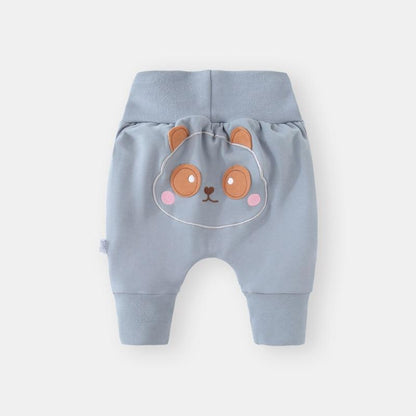 3-24M baby thick cotton pants by Stevvex, light blue with panda face, high elastic waist on Tampa Home & Garden Store